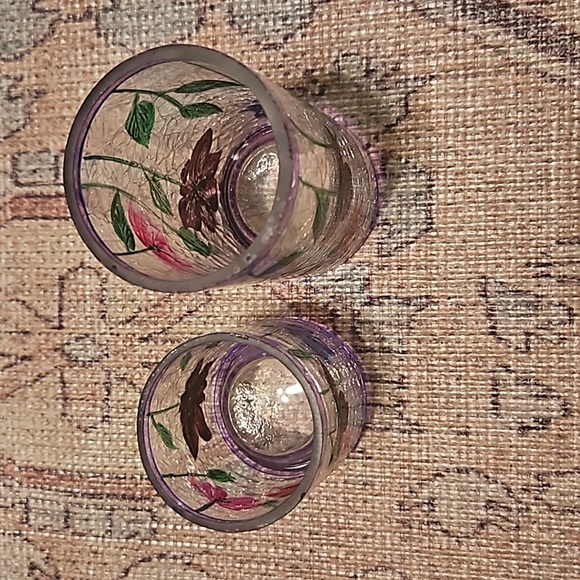 ART GLASS, colorful candle holder stands with hand painted flowers - Picture 3 of 4